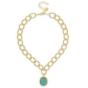 NEW SUSAN SHAW women's cabochon loop chain necklace in turquoise